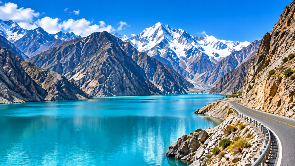 Attabad Lake and mountain scenery in Hunza Pakistan